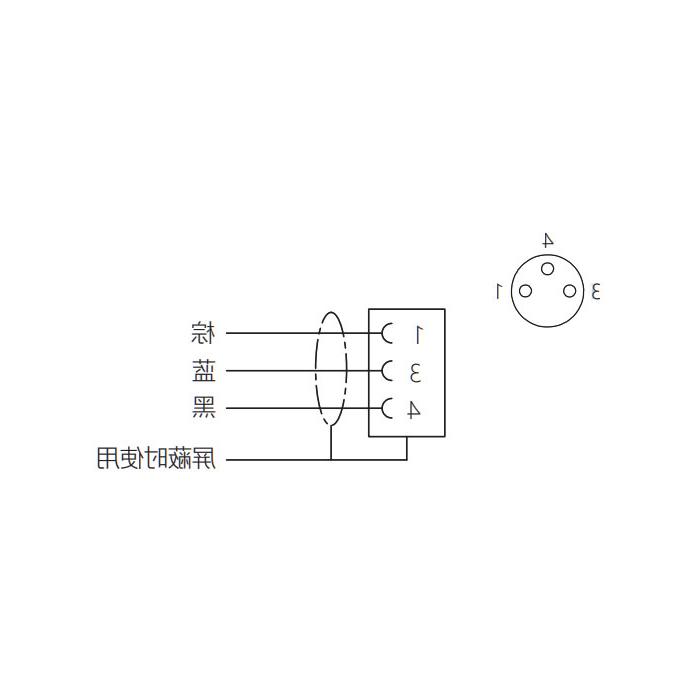 M8 3Pin、母头90°、单端预铸PUR柔性电缆、黑色护套、63S061-XXX